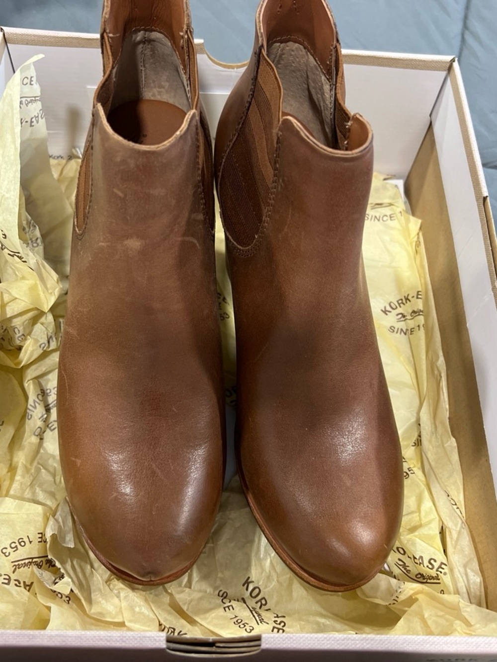 Kork-Ease Brown Leather Chelsea Ankle Booties